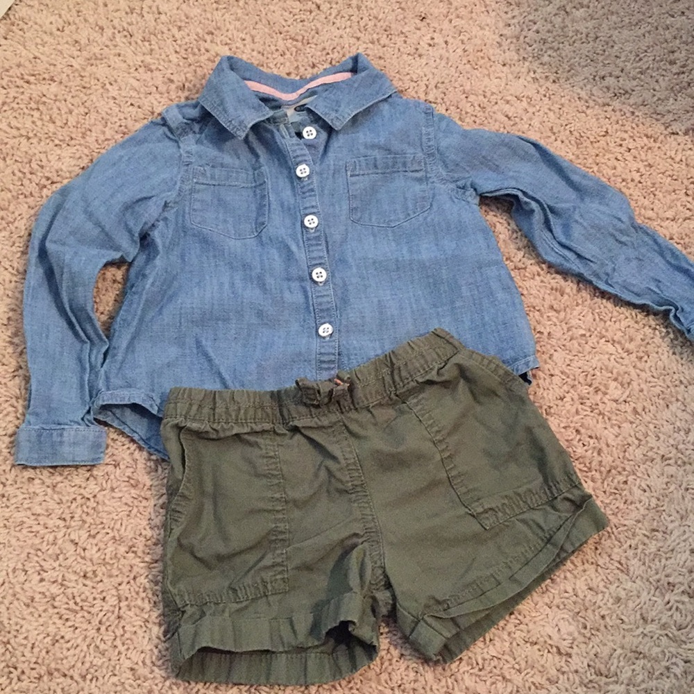 4t girls outfit- Denim shirt and green shorts